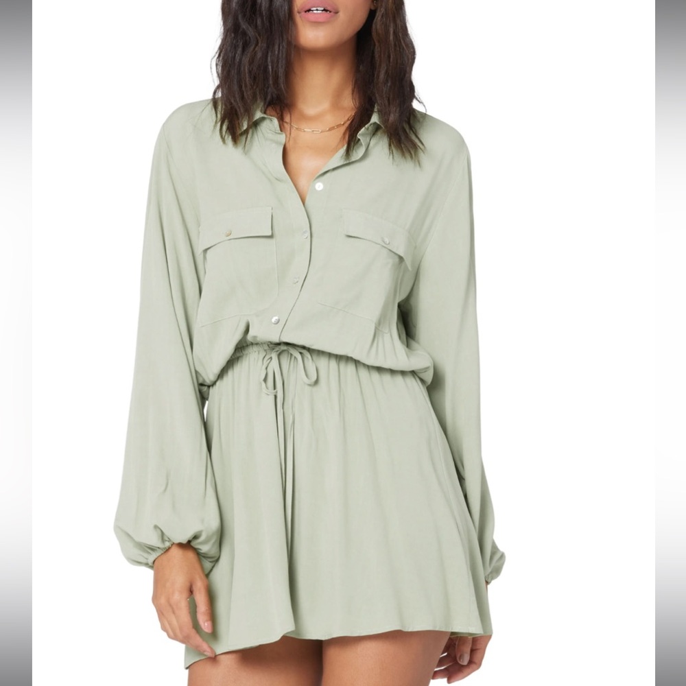 NWT L Space Amelia Long Sleeve Cover-Up Tunic Shirtdress OLIVE, Size Small